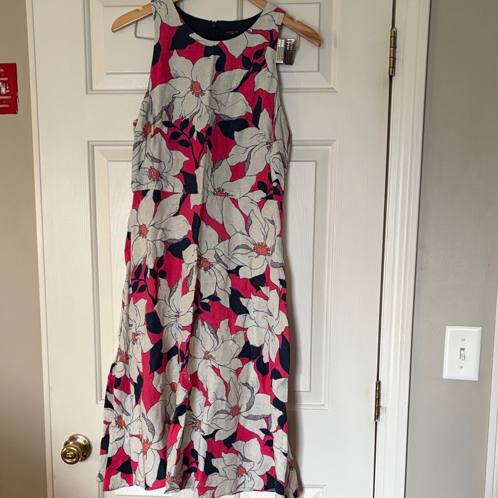 Ann Taylor Pink and White Floral Midi Dress